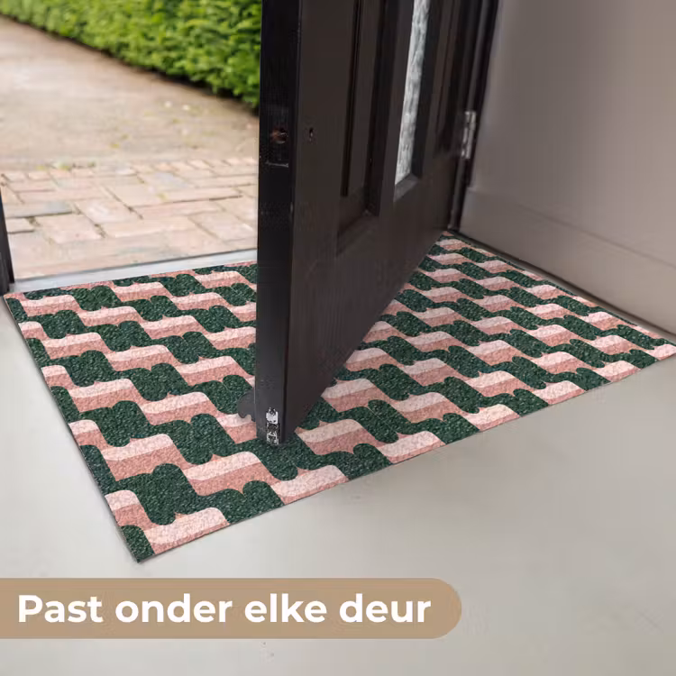 Deurmat - Vlechtpatroon - Groen - Roze - Geometrisch — 7