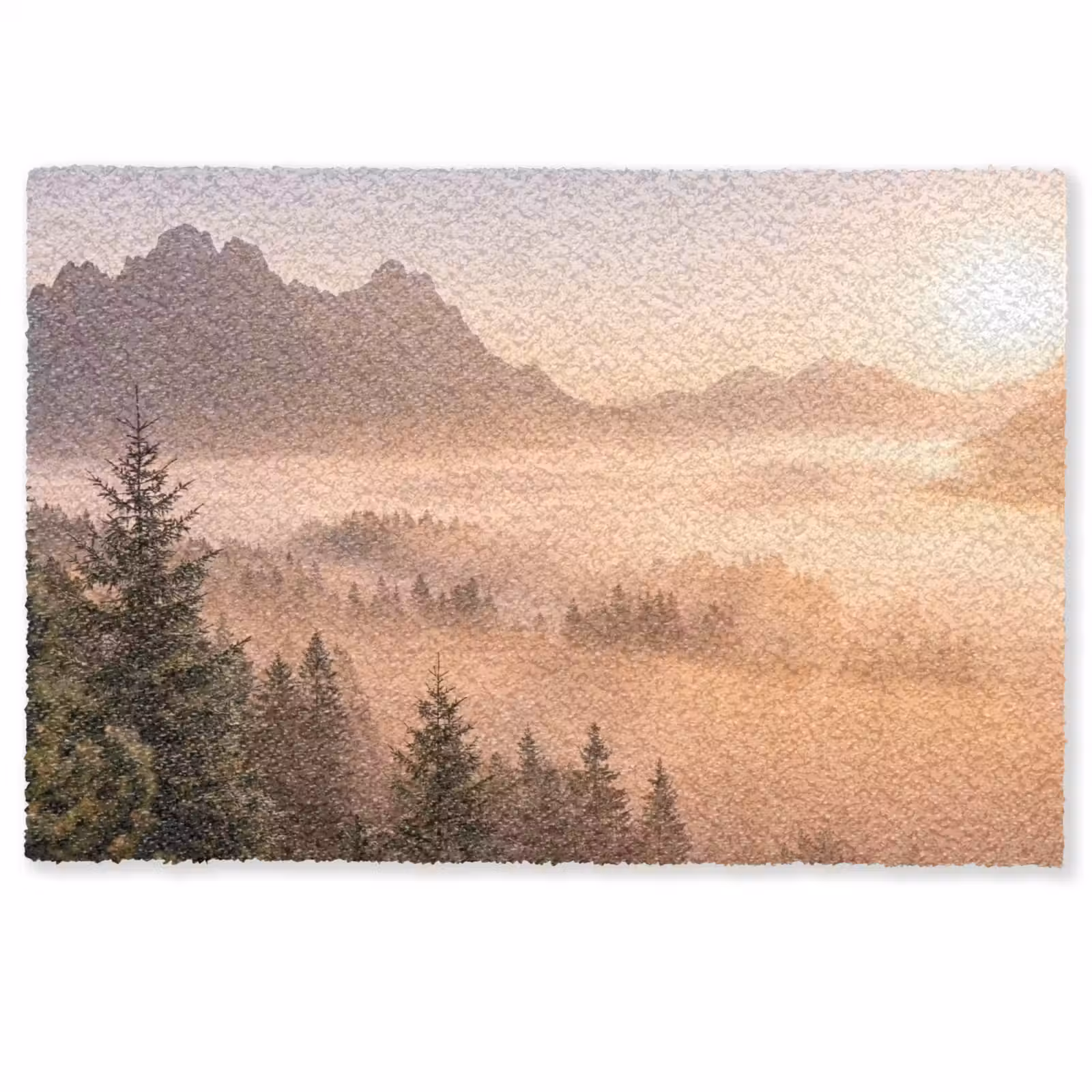 Deurmat - Zonlicht - Mist - Bergen - Bomen — 1