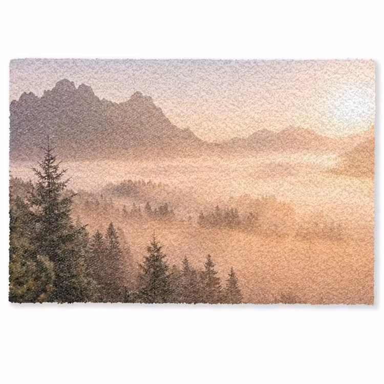 Deurmat - Zonlicht - Mist - Bergen - Bomen — 1