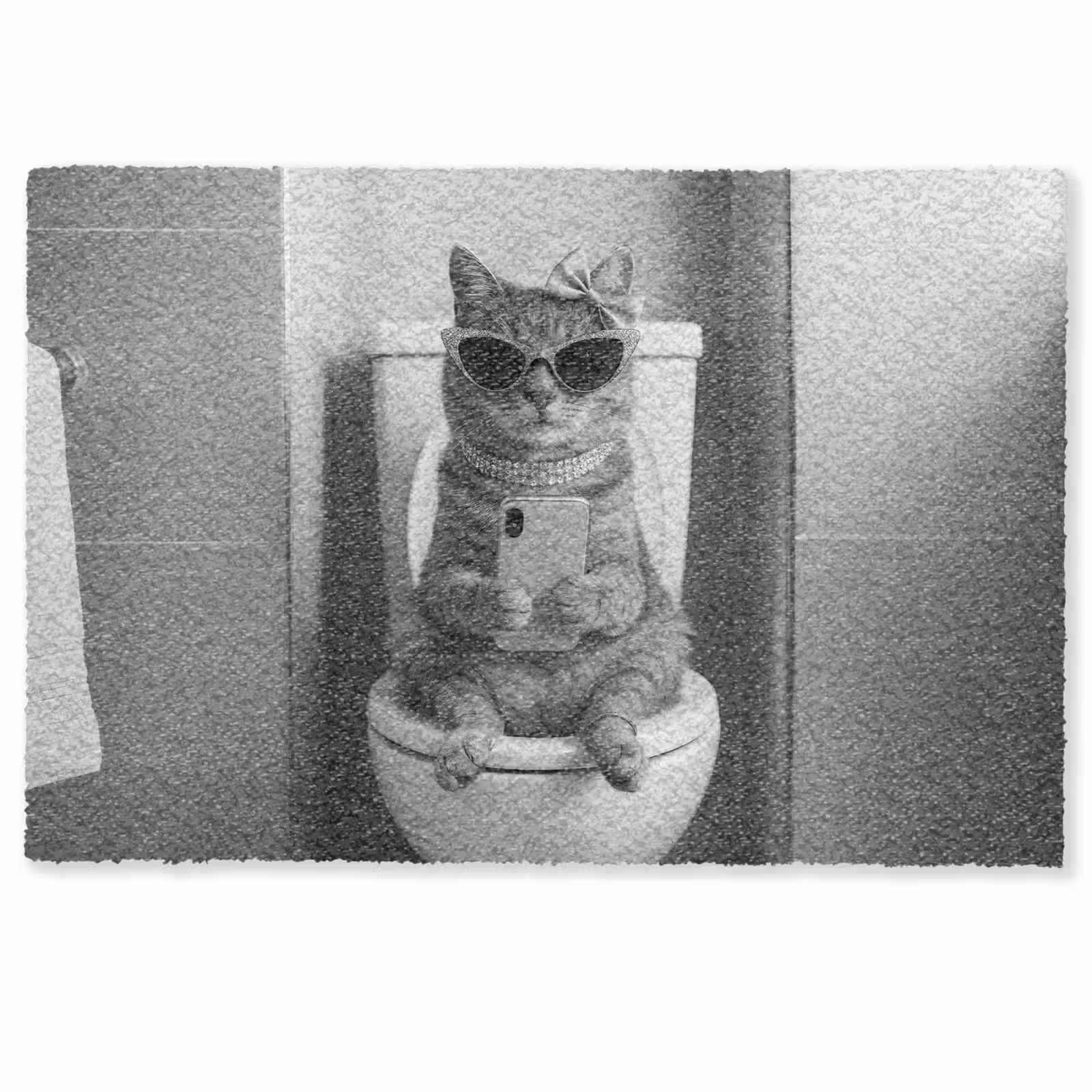 Deurmat - Kat - Telefoon - Toilet - Zwart - Wit — 1