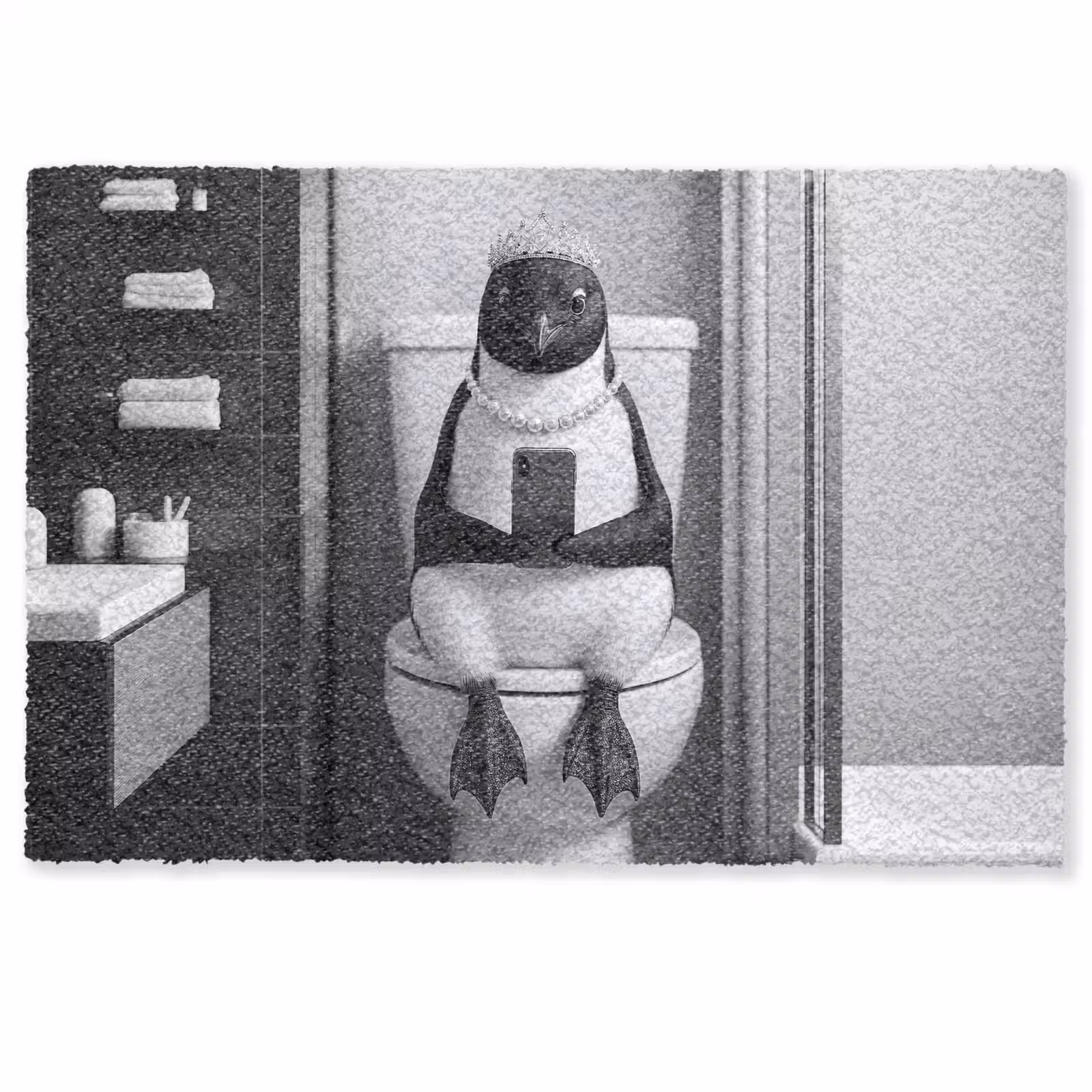 Deurmat - Pinguïn - Telefoon - Toilet - Zwart - Wit — 1