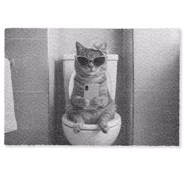Deurmat - Kat - Telefoon - Toilet - Zwart - Wit — 1