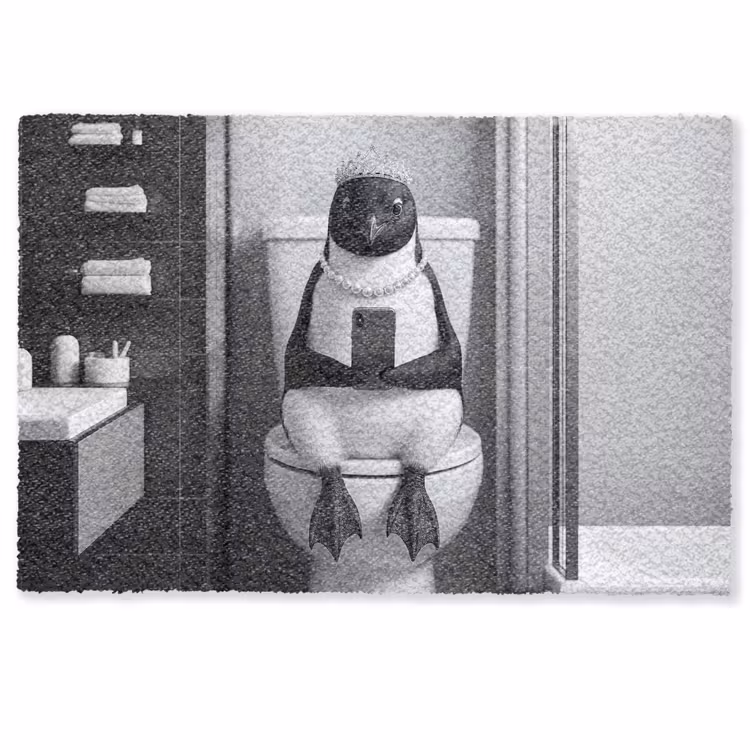 Deurmat - Pinguïn - Telefoon - Toilet - Zwart - Wit — 1