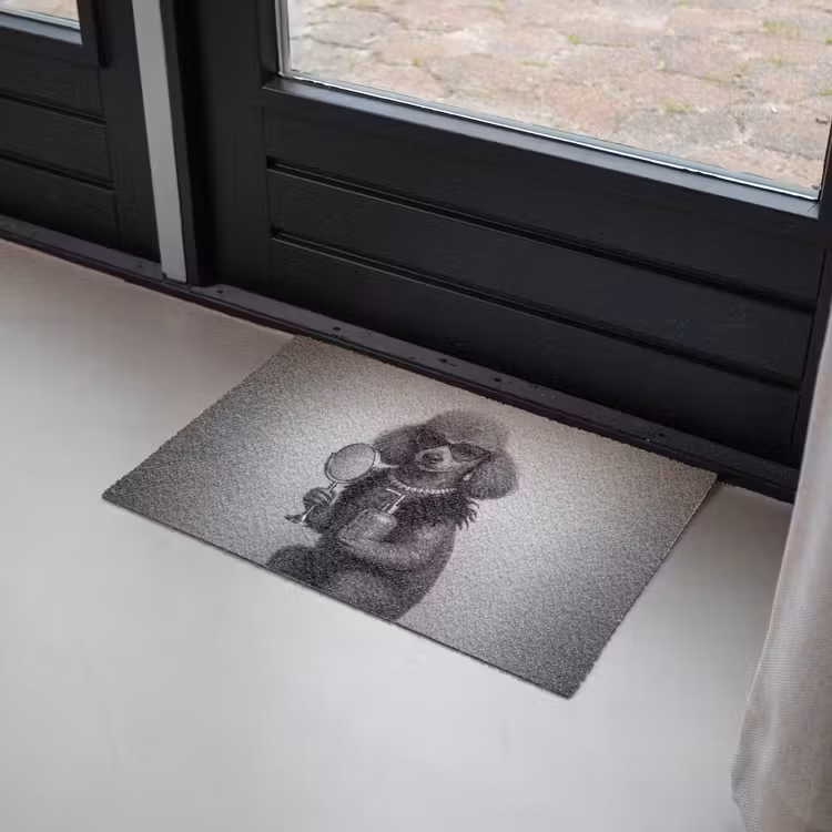 Deurmat - Poedel - Spiegel - Zwart - Wit — 2