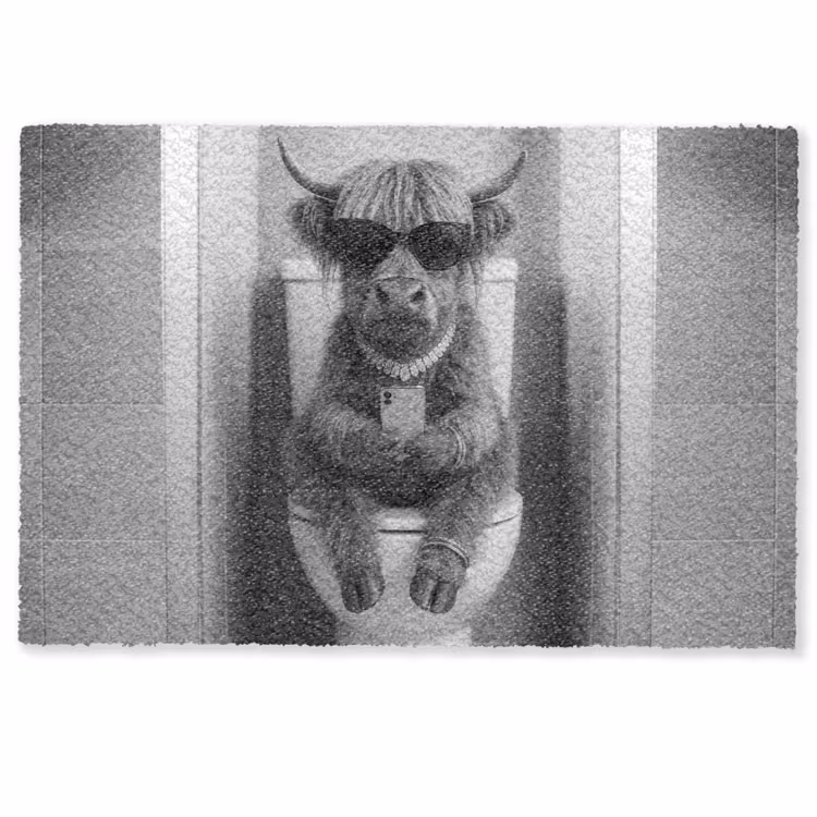 Deurmat - Stier - Telefoon - Toilet - Zwart - Wit — 1