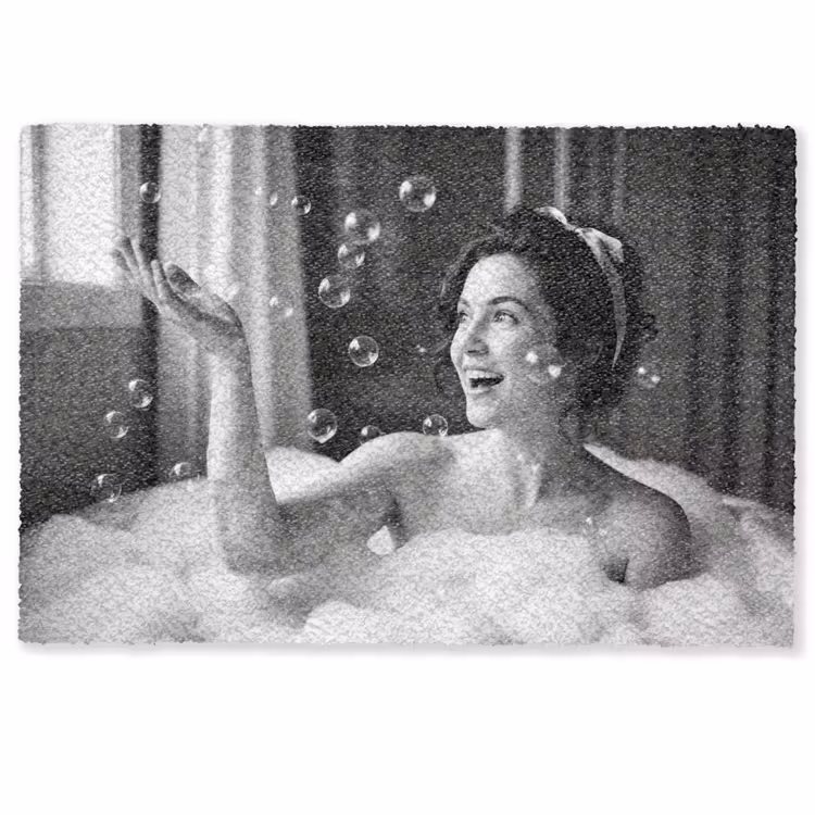 Deurmat - Bad - Bubbels - Zwart - Wit — 1