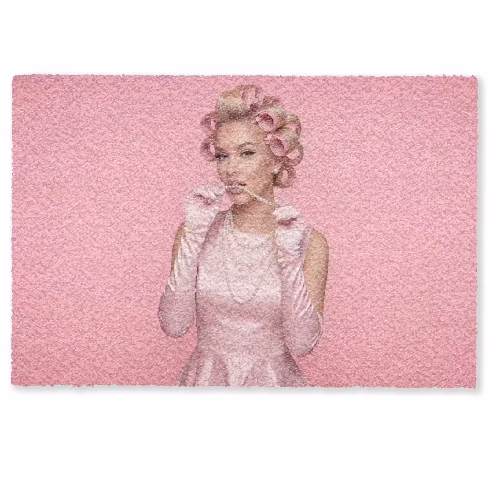Deurmat - Vrouw - Roze - Parelketting - Krulspelden — 1