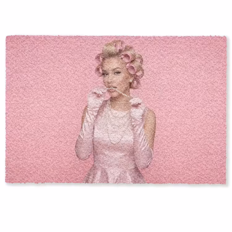 Deurmat - Vrouw - Roze - Parelketting - Krulspelden — 1