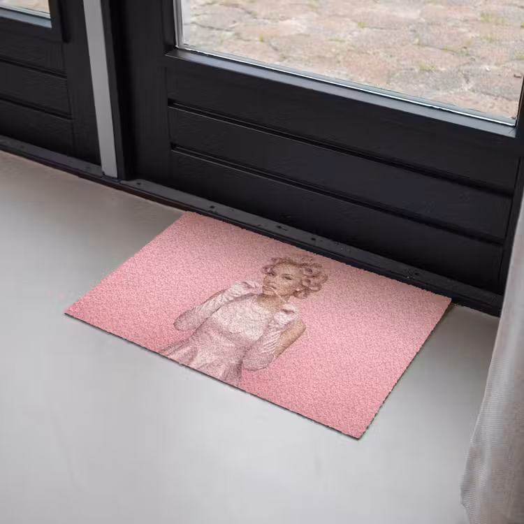 Deurmat - Vrouw - Roze - Parelketting - Krulspelden — 2