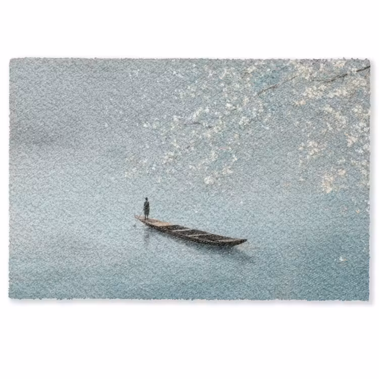 Deurmat - Bloesems - Minimalistisch - Wateroppervlak - Boot — 1
