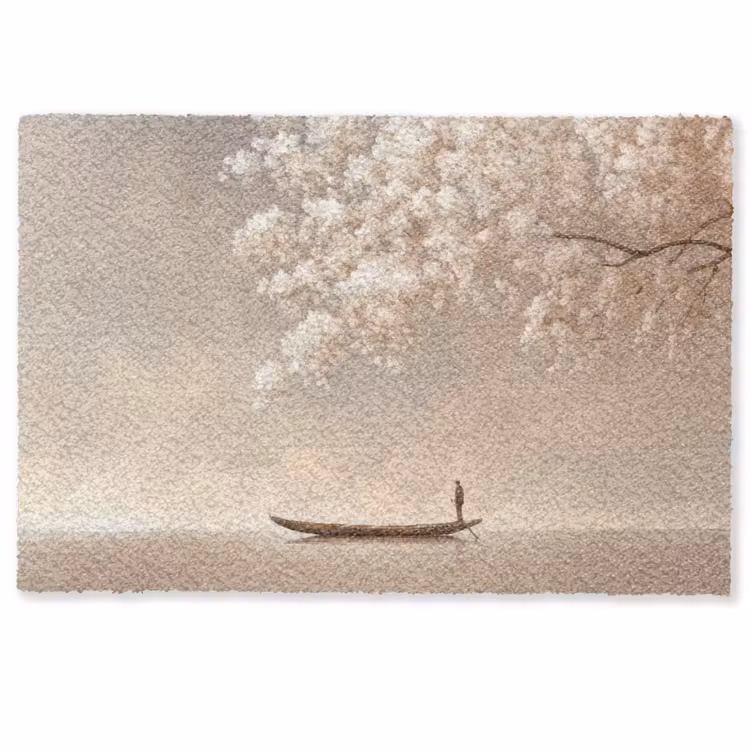 Deurmat - Bloesems - Wit - Boot - Minimalistisch — 1