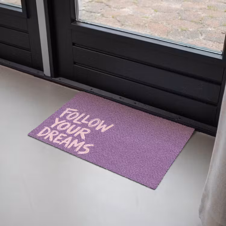 Deurmat - Follow your dreams - Paars - Penseeltextuur — 2