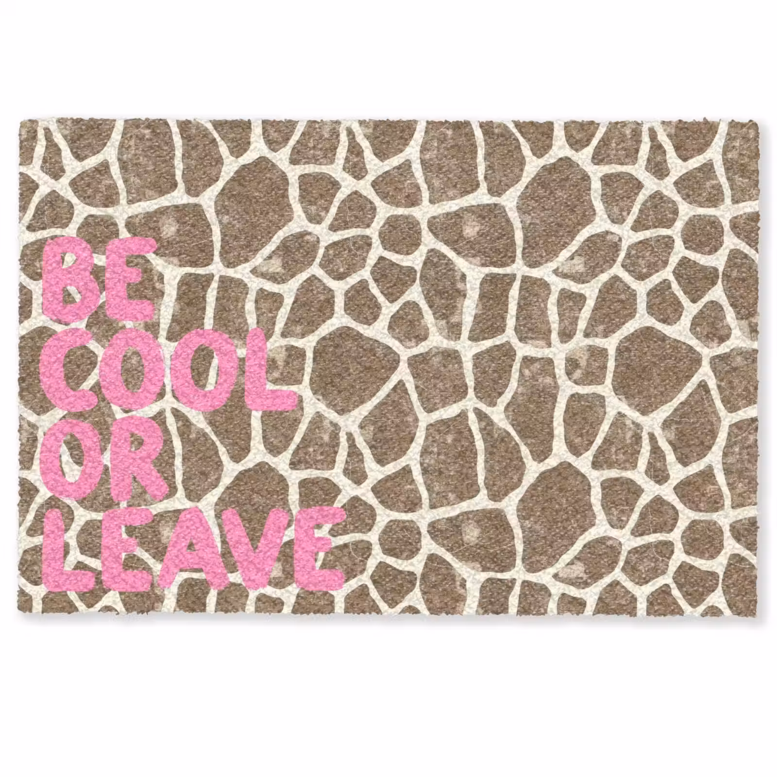 Deurmat - Tekst - Be cool or leave - Roze - Giraffenprint — 1