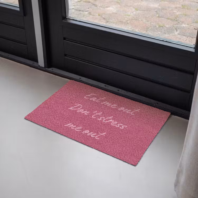 Deurmat - eat me out don't stress me out - Roze - Minimalistisch — 2