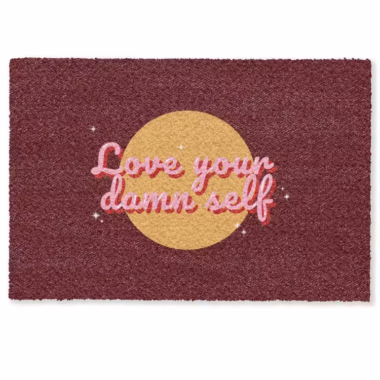 Deurmat - love your damn self - Cirkel - Glitter - Rood — 1