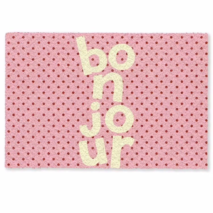 Deurmat - Bonjour - Stippen - Roze- Geel — 1