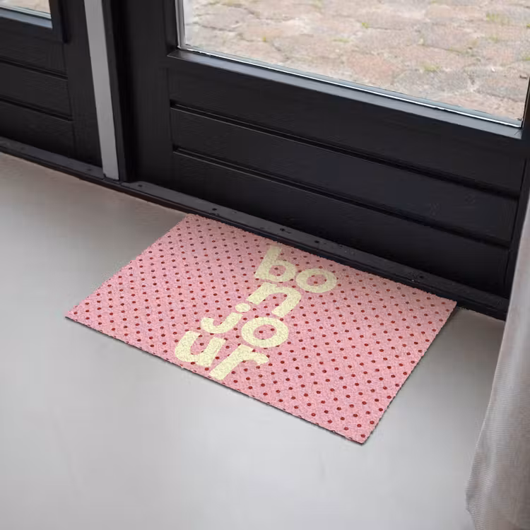 Deurmat - Bonjour - Stippen - Roze- Geel — 2