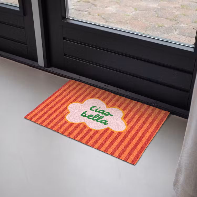 Deurmat - Ciao bella - Tekstwolk - Strepen - Oranje — 2