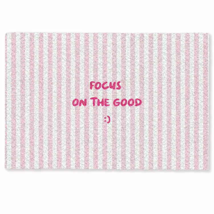 Deurmat - Focus on the good - Strepen - Roze - Smiley — 1