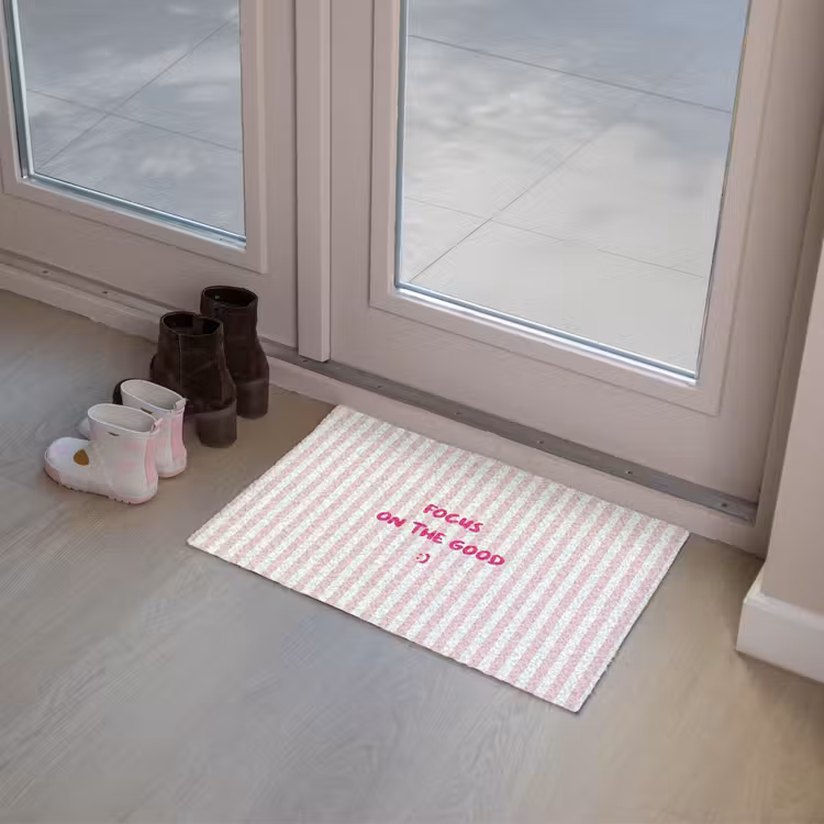 Deurmat - Focus on the good - Strepen - Roze - Smiley — 8