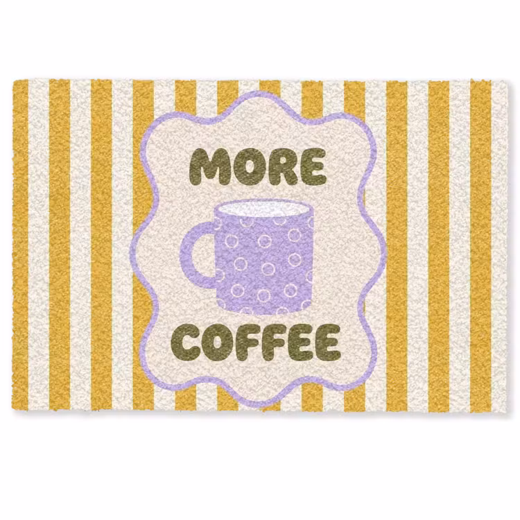 Deurmat - More coffee - Geel - Paars - Strepen - Mok — 1