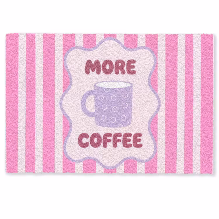 Deurmat - More coffee - Roze - Paars - Strepen - Mok — 1