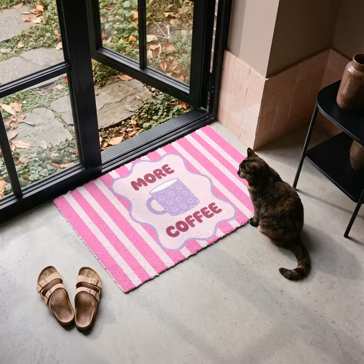 Deurmat - More coffee - Roze - Paars - Strepen - Mok — 2
