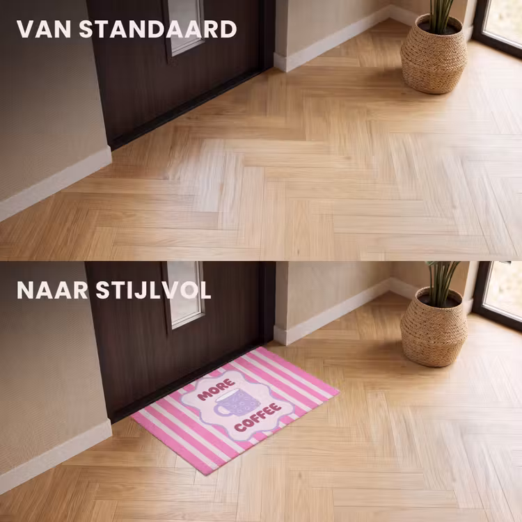 Deurmat - More coffee - Roze - Paars - Strepen - Mok — 3