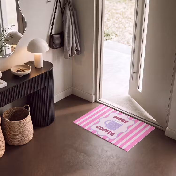 Deurmat - More coffee - Roze - Paars - Strepen - Mok — 8