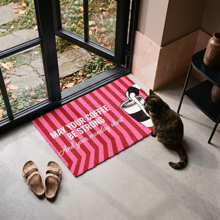 Deurmat - Roze - Strepen - Koffie - Maandag — 2