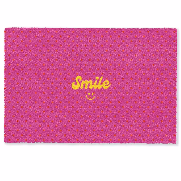 Deurmat - Smile - Stippen - Geel - Smiley - Roze — 1