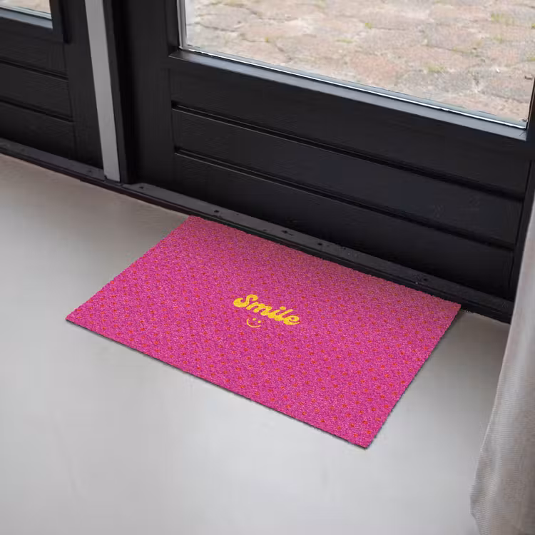 Deurmat - Smile - Stippen - Geel - Smiley - Roze — 2