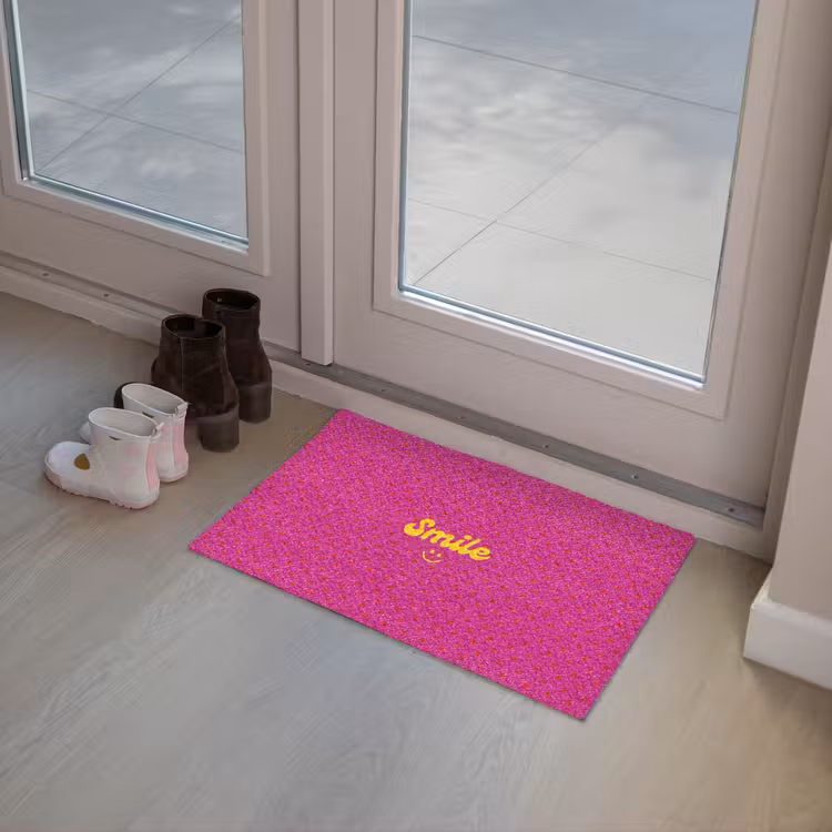 Deurmat - Smile - Stippen - Geel - Smiley - Roze — 8