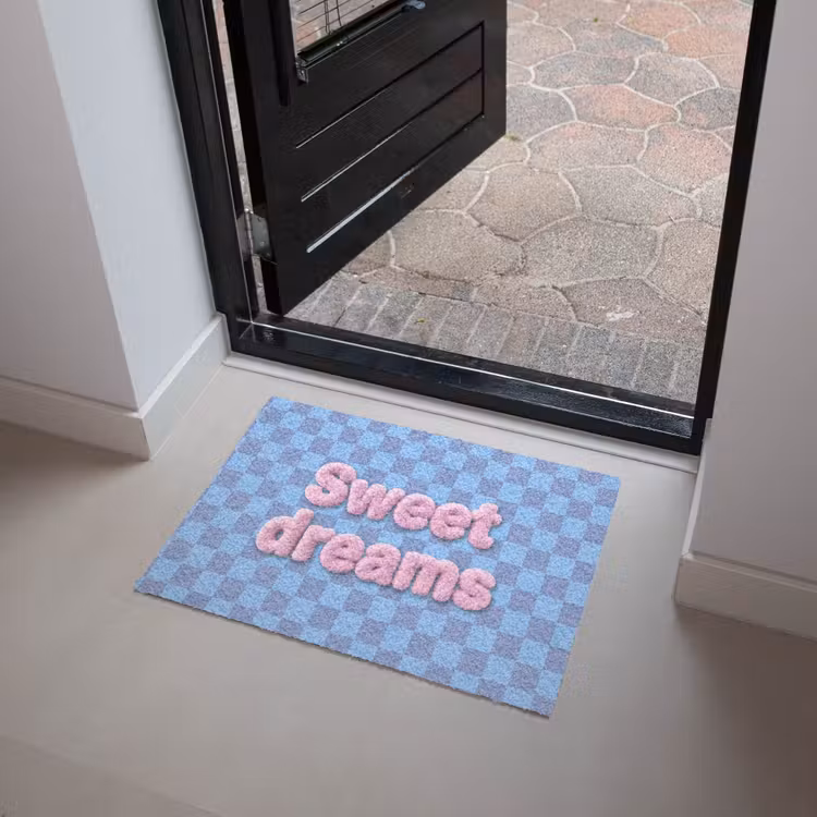 Deurmat - Sweet dreams - Vierkanten - Roze - Blauw — 4