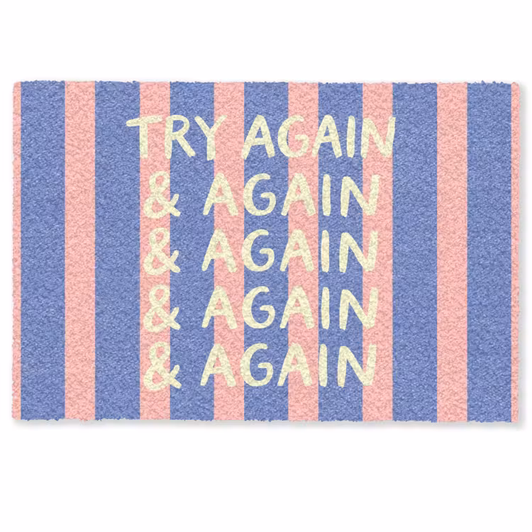 Deurmat - Try again - Strepen - Roze - Verticaal - Blauw — 1