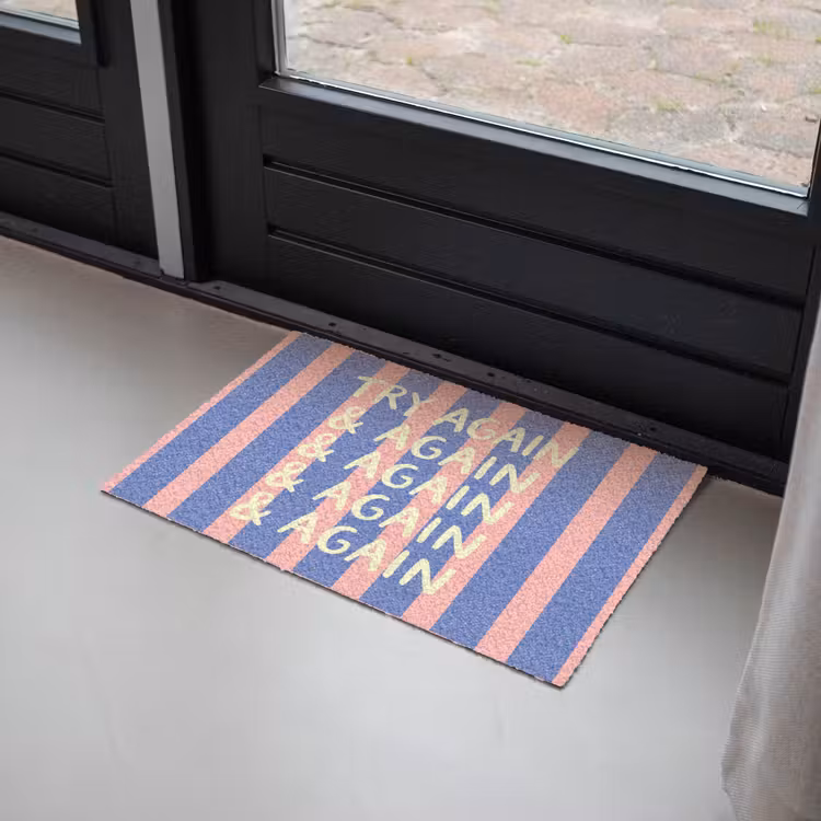 Deurmat - Try again - Strepen - Roze - Verticaal - Blauw — 2