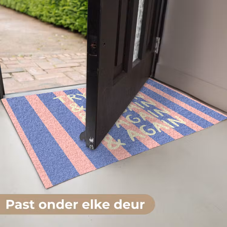 Deurmat - Try again - Strepen - Roze - Verticaal - Blauw — 7