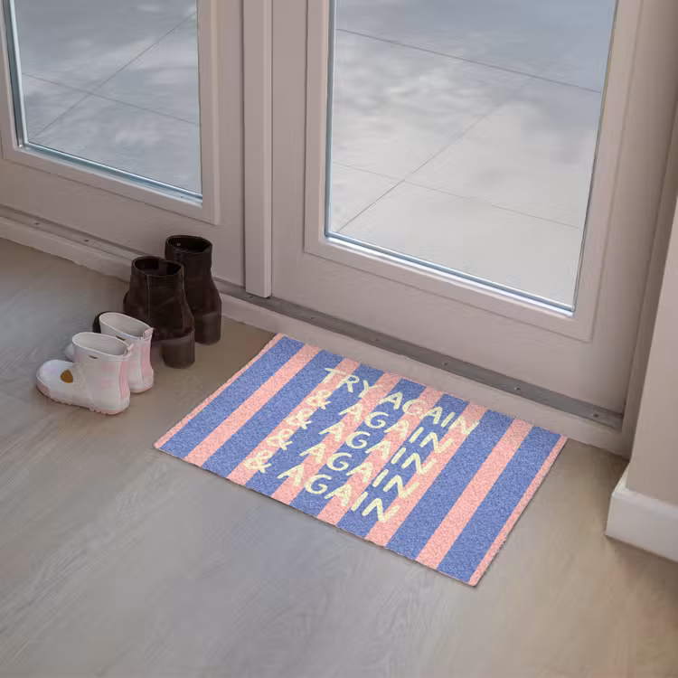 Deurmat - Try again - Strepen - Roze - Verticaal - Blauw — 8