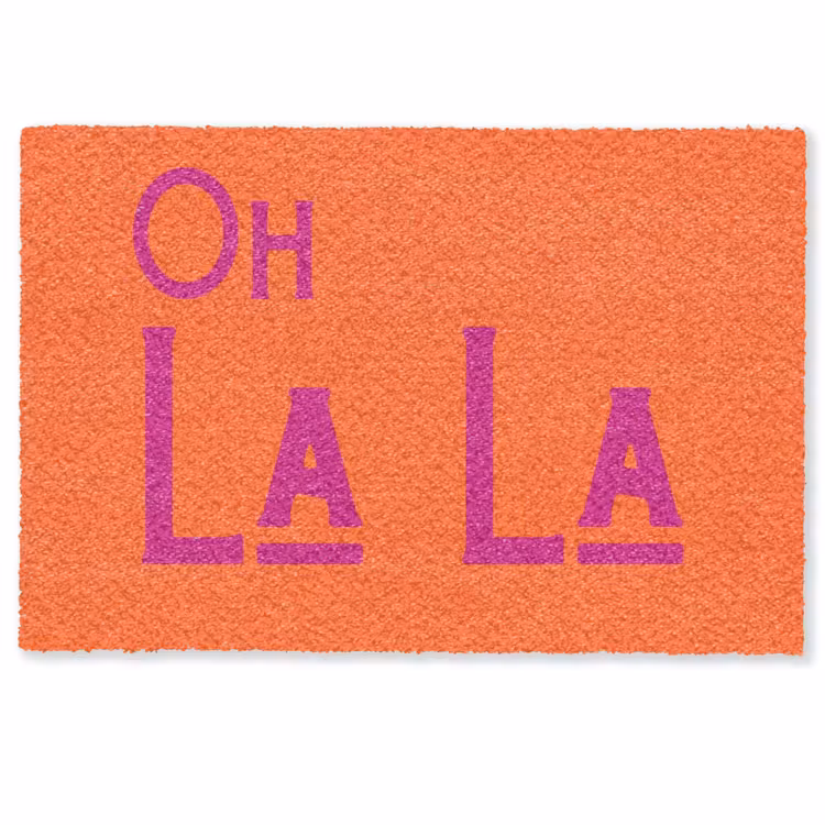 Deurmat - Oh la la - Oranje - Roze - Scheeflettertype — 1