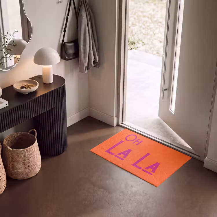 Deurmat - Oh la la - Oranje - Roze - Scheeflettertype — 8