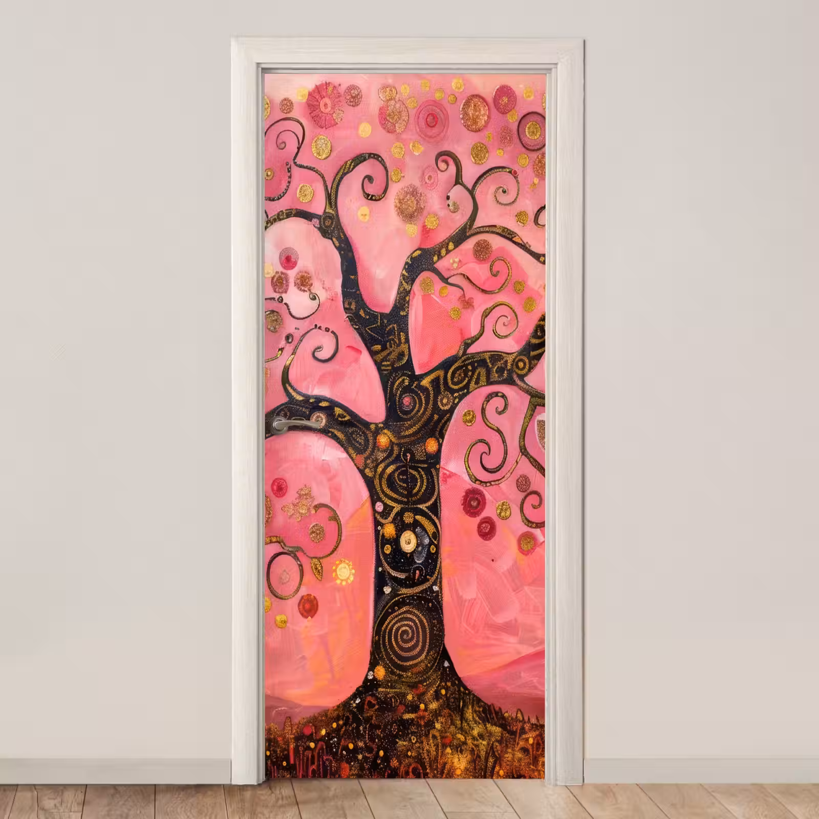 Deursticker - Boom - Levensboom - Roze - Goud — 1