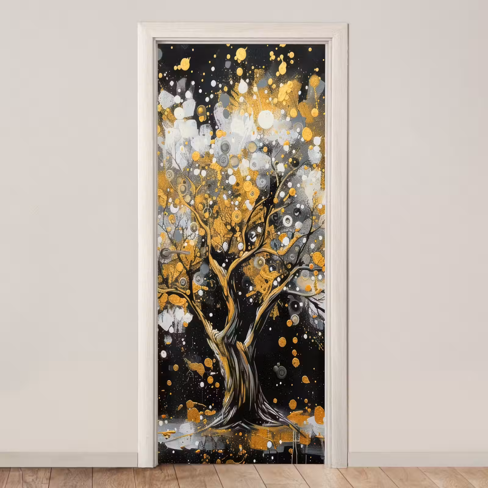 Deursticker - Boom - Zwart - Goud - Wit - Modern — 1