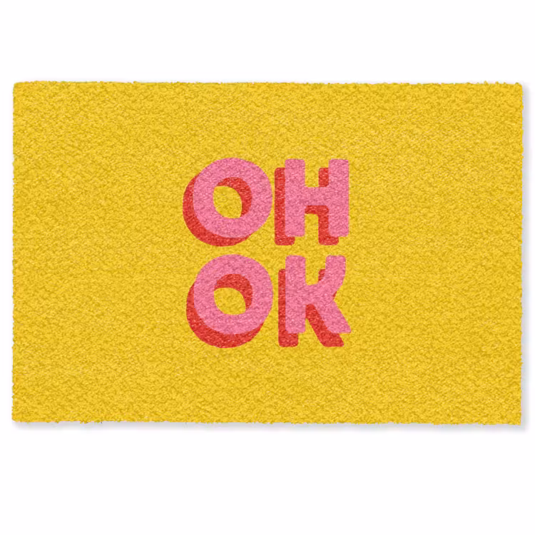 Deurmat - Oh ok - 3D - Geel - Roze — 1