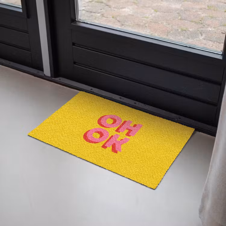 Deurmat - Oh ok - 3D - Geel - Roze — 2