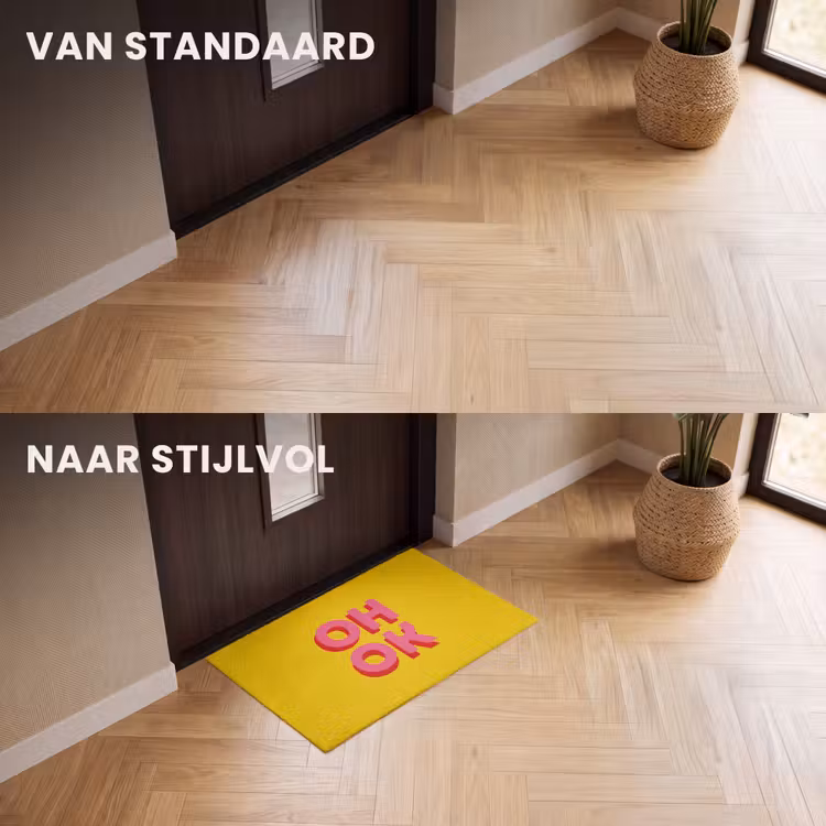 Deurmat - Oh ok - 3D - Geel - Roze — 3