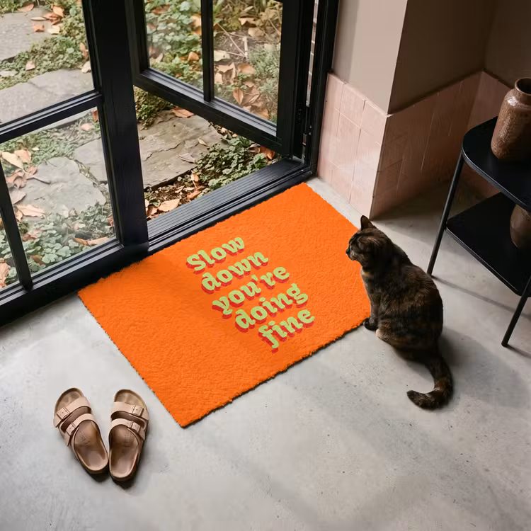 Deurmat - Oranje - Slow down you're doing fine - Retro — 2