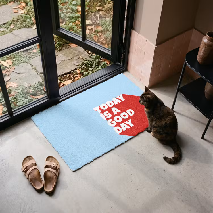 Deurmat - Today is a good day - Rood - lichtblauw — 2