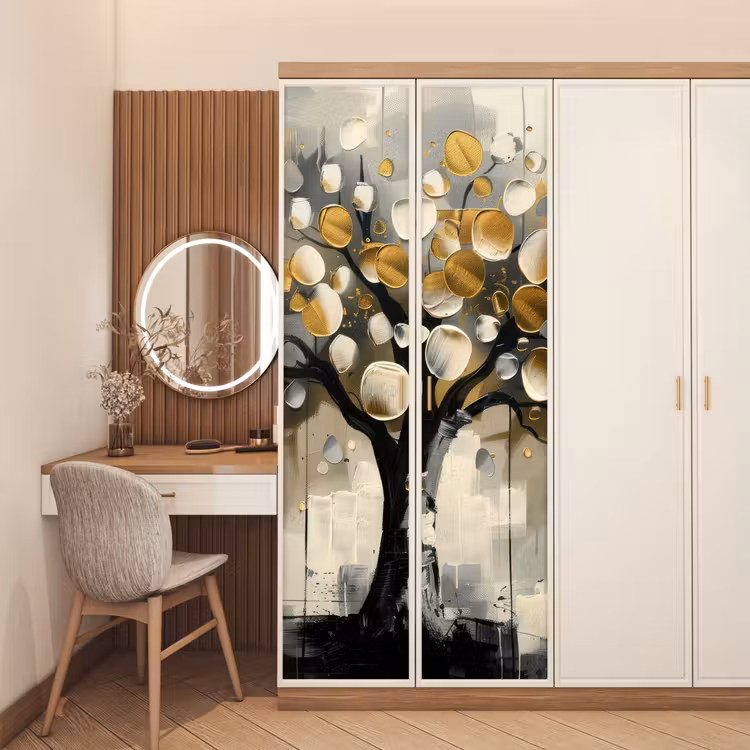 Deursticker - Boom - Abstract - Beige - Goud - Zwart — 5