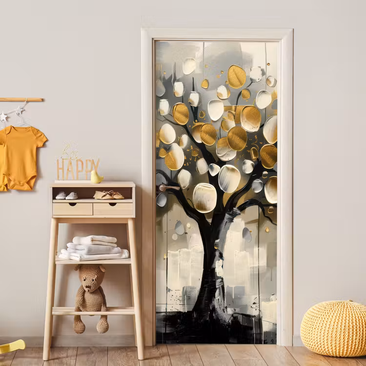 Deursticker - Boom - Abstract - Beige - Goud - Zwart — 6
