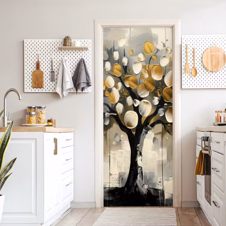 Deursticker - Boom - Abstract - Beige - Goud - Zwart — 7
